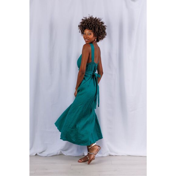 Sea Lustre Lucia Maxi Dress Green  Linen Summer Resort Boho Vacation Size S/M NW - Picture 3 of 8